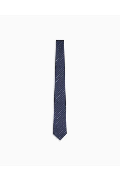 Emporio Armani Men's Jacquard Logo Pure Silk Fabric Navy Blue Tie 340075 2R605-47635
