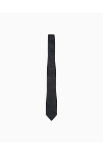 Emporio Armani Men's Jacquard Monogram Logo Pure Silk Black Tie 340075 Cc113-00020