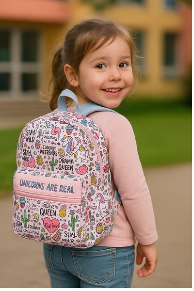 Mikro Pink Unicorn Flamingo Patterned Colorful Girl's Backpack Kindergarten Nursery Bag