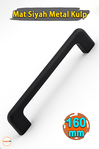 Badem10 Ilıca Mat Siyah Metal Kulp 160 mm - 16 cm Mobilya Çekmece Mutfak Dola...