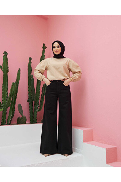 Neways 1152- Denim Bol paça Pantolon Siyah