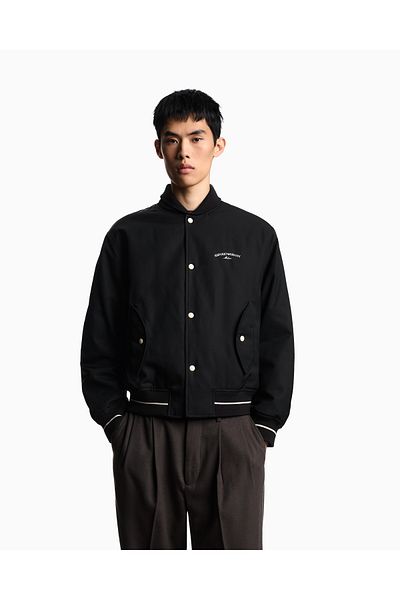 Emporio Armani Men's Long Sleeve Button Closure Embroidered Logo on the Back Section Black Jacket Em003124 Af18264-Uc001