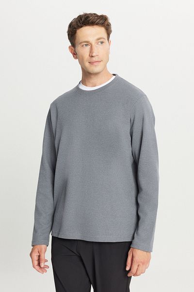 AC&Co / Altınyıldız Classics Men's Gray Cotton Standard Fit Regular Cut Crew Neck Sweatshirt