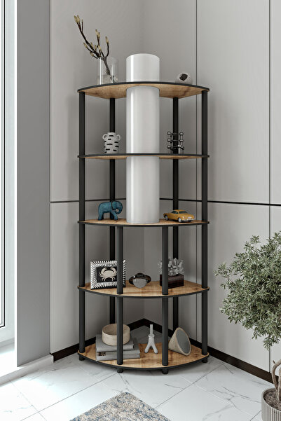 RAVILO Conrad Çift Yön Kullanım Raflı Köşe Lambader Meşe