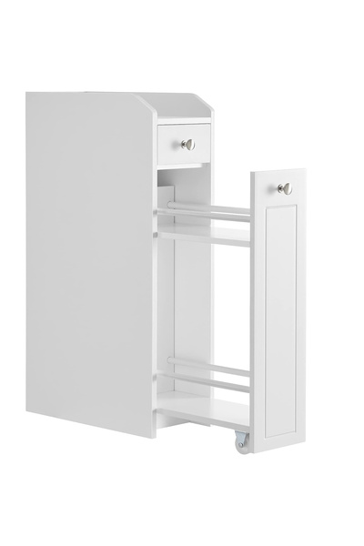 VASAGLE Dulap de baie îngust cu sertare și roți, pentru depozitare, MDF, 40x18x70 cm, alb