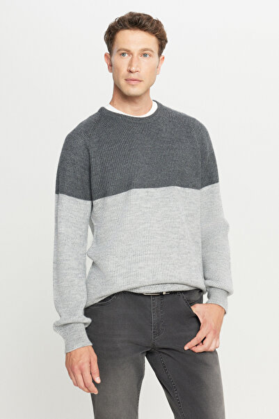 AC&Co / Altınyıldız Classics Men's Anthracite-Melange Standard Fit Regular Cut Crew Neck Jacquard Knitwear Sweater