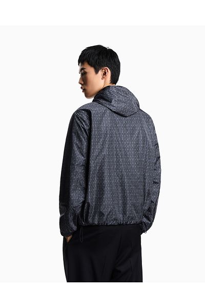 Emporio Armani Men's Patterned Side Pull Drawstring Hem Long Sleeve Blue Jacket Em003265 Af12021-Fb286