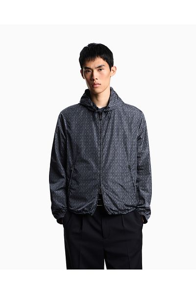 Emporio Armani Men's Patterned Side Pull Drawstring Hem Long Sleeve Blue Jacket Em003265 Af12021-Fb286