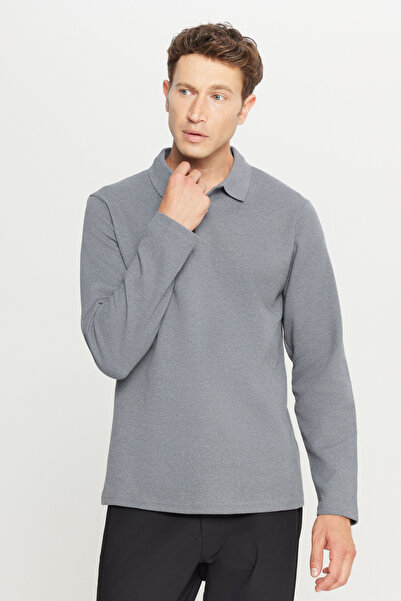 AC&Co / Altınyıldız Classics Erkek Gri Pamuklu Standart Fit Normal Kesim Polo Yaka Sweatshirt