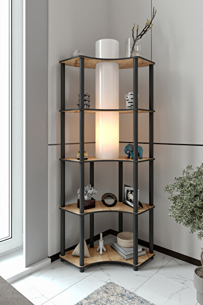 RAVILO Conrad Çift Yön Kullanım Raflı Köşe Lambader Meşe