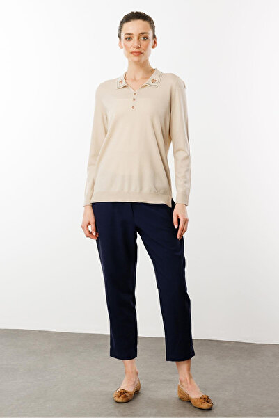 Desen Γυναικεία Καλοκαιρινή Πλεκτή Μπλούζα με Κέντημα με Γιακά Πόλο