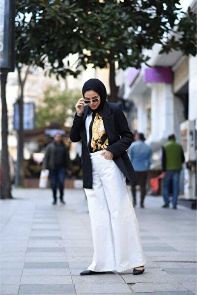 Neways 1067-Denim Wide Leg Trousers White