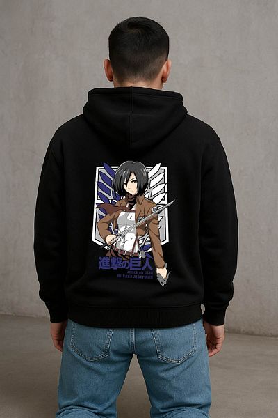 By Caspita Fashion Lenithra Attack on Titan Mikasa Anime Back Printed Unisex Oversize Black Hoodie