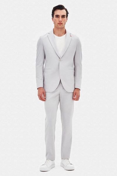 Twn Slim Fit Gray Plain Suit
