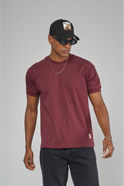Butik Trend We Half Oversize Fit T-Shirt with Double Face Fabric Collar and Sleeves Ribbed Label Detail