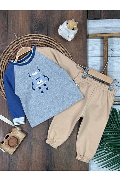 Kids Kingdom Cotton Robot Detailed Long Sleeve Seasonal 2-Piece Baby Boy Set