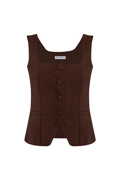 STELLA PULVIS Brown Unlined Square Collar Vest