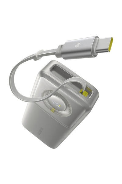 Baseus Εξωτερική μπαταρία Free2Pull, 20000mAh, αναδιπλούμενο καλώδιο USB-C, 65W, 0,7m, γκρι