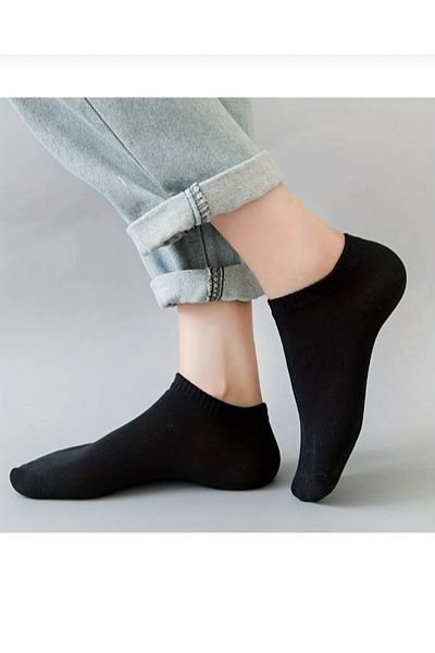 DERMİNA Set of 15 Unisex Cotton Booties Socks Black Gray White Daily Sports