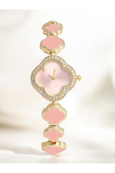 Merand Pink Clover Design Women's Wristwatch – Stylish Bracelet Watch with Stones – Special Design