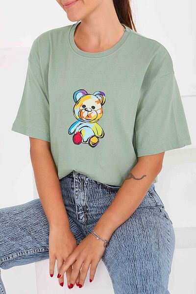 TOFİSA Printed Short Sleeve T-Shirt Mint - 27545