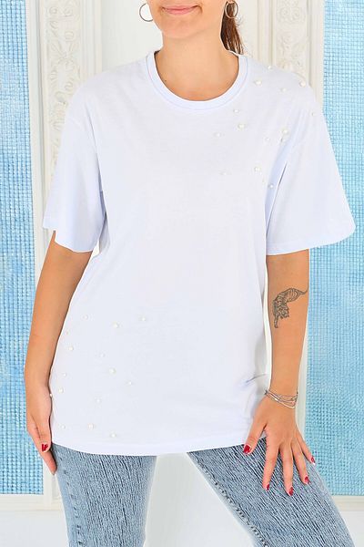 TOFİSA Pearl Short Sleeve T-Shirt Baby Blue - 27543