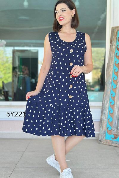 İnce Topuk Button Detail Zero Sleeve Viscose Dress 5Y221
