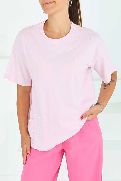 TOFİSA Pearl Short Sleeve T-Shirt Pink - 27543