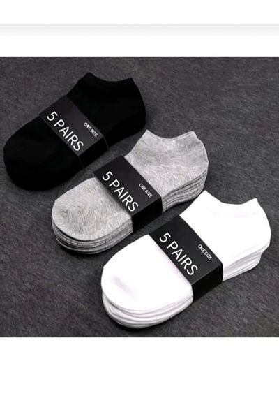 DERMİNA Set of 15 Unisex Cotton Booties Socks Black Gray White Daily Sports