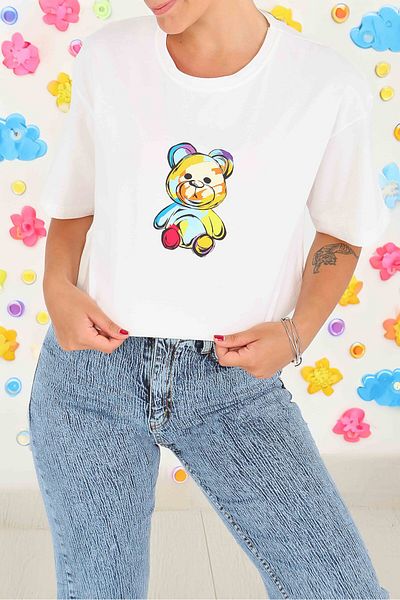 TOFİSA Printed Short Sleeve T-Shirt White - 27545