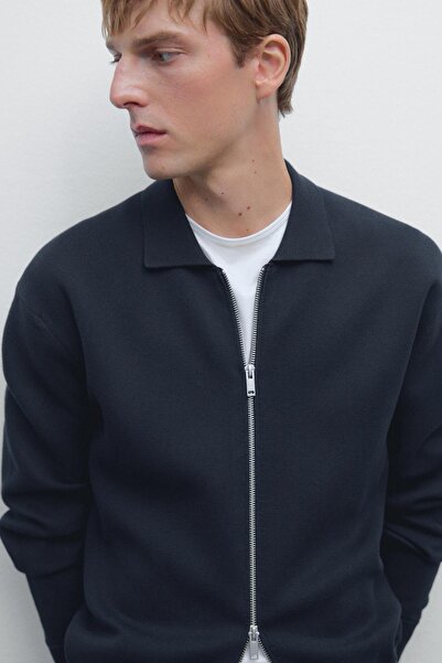 Massimo Dutti Fermuarlı pamuk karışımlı triko hırka