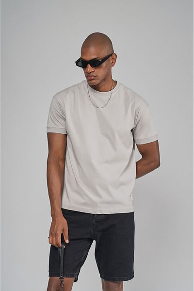 Butik Trend We Half Oversize Fit T-Shirt with Double Face Fabric Collar and Sleeves Ribbed Label Detail