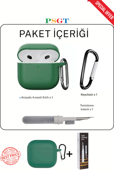 PSGT Apple AirPods 4.Nesil Kılıf Kapak + Temizleme Kalemi ile Tam Koruyucu Si...