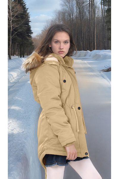 Joui Co Waterproof Coat with Fur Inside, Hood and Zipper - Non-Deformable Winter Coat - Machine Washable