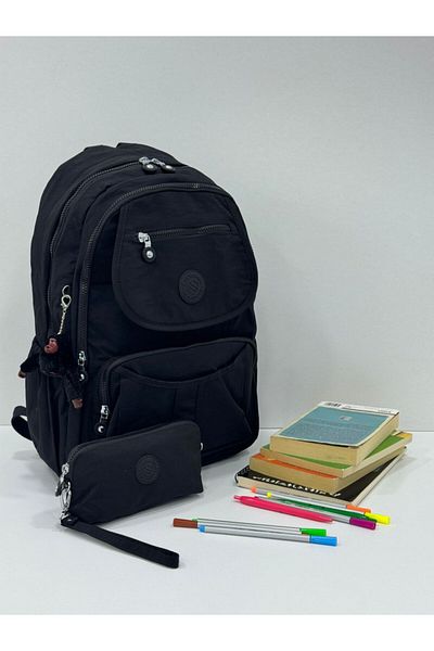 Sanmorris Unisex Water Resistant Crinkle Fabric Backpack with Laptop Compartment and Hanging Pen Holder