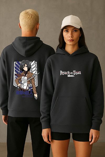 By Caspita Fashion Lenithra Attack on Titan Mikasa Anime Back Printed Unisex Oversize Smoked Hoodie