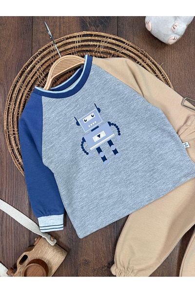 Kids Kingdom Cotton Robot Detailed Long Sleeve Seasonal 2-Piece Baby Boy Set