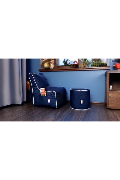 fluffy Navy Bean Bag Chair with Comfortable Pouf - Modern Design for Living Rooms and Game Rooms