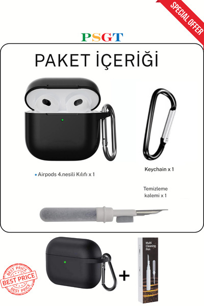 PSGT Apple AirPods 4.Nesil Kılıf Kapak + Temizleme Kalemi ile Tam Koruyucu Si...
