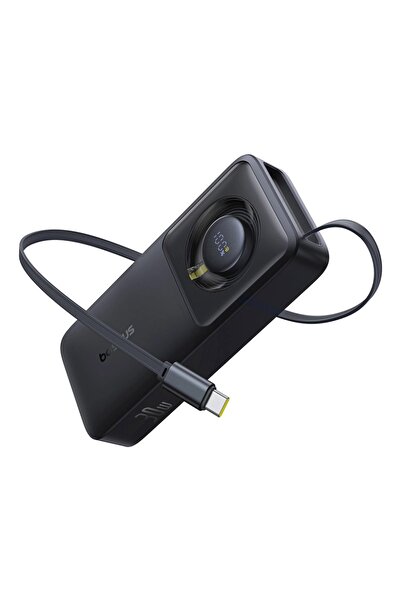 Baseus Free2Pull External Battery, 10000mAh, retractable USB-C cable, 30W, Black