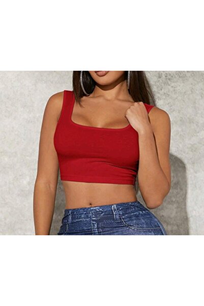 CARABO MODA Mini Crop Open Back Front U-Neck Mini Crop