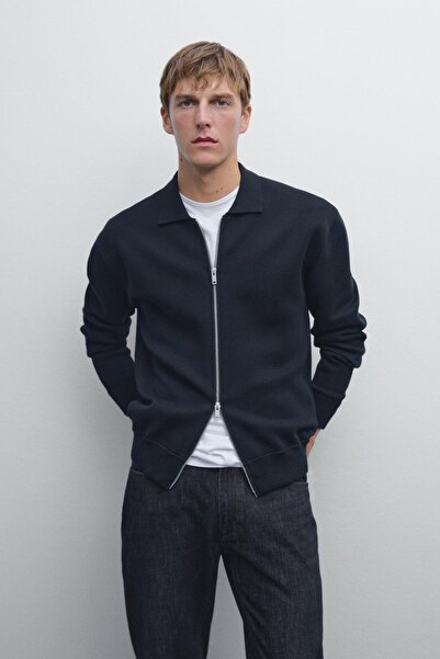 Massimo Dutti Fermuarlı pamuk karışımlı triko hırka