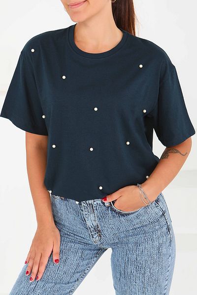 TOFİSA Pearl Short Sleeve T-Shirt Navy Blue - 27544