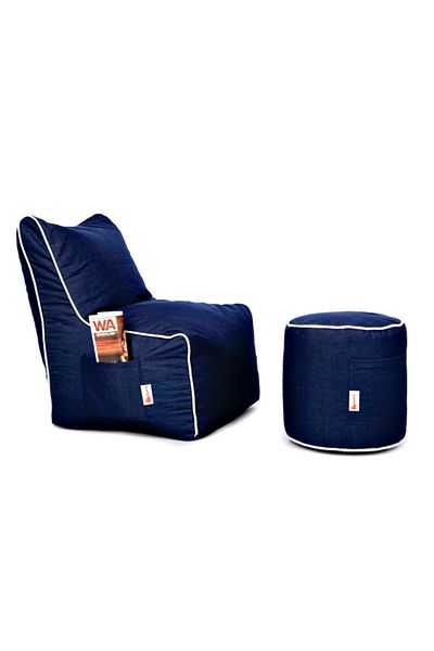 fluffy Navy Bean Bag Chair with Comfortable Pouf - Modern Design for Living Rooms and Game Rooms
