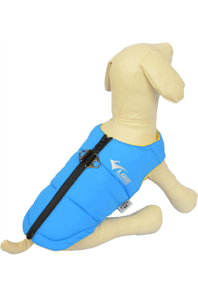 Lovelonglong waterproof winter dog vest, nylon/wool, blue, size M
