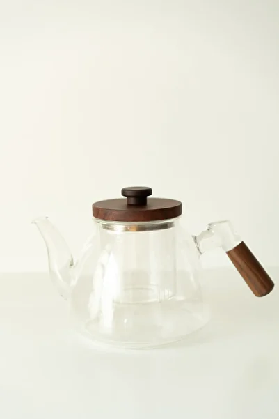 Dekorzdükkan Glass Teapot with Walnut Handle and Lid Detail (1000ml)