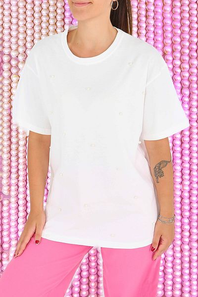TOFİSA Pearl Short Sleeve T-Shirt White - 27544