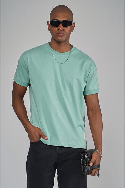 Butik Trend We Half Oversize Fit T-Shirt with Double Face Fabric Collar and Sleeves Ribbed Label Detail