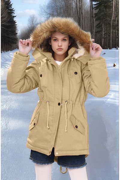 Joui Co Waterproof Coat with Fur Inside, Hood and Zipper - Non-Deformable Winter Coat - Machine Washable