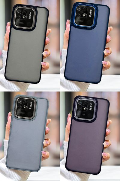 Fibaks Redmi 9C Case Metal Frame Colorful Frosted Transparent Cover with Sensitive Button
